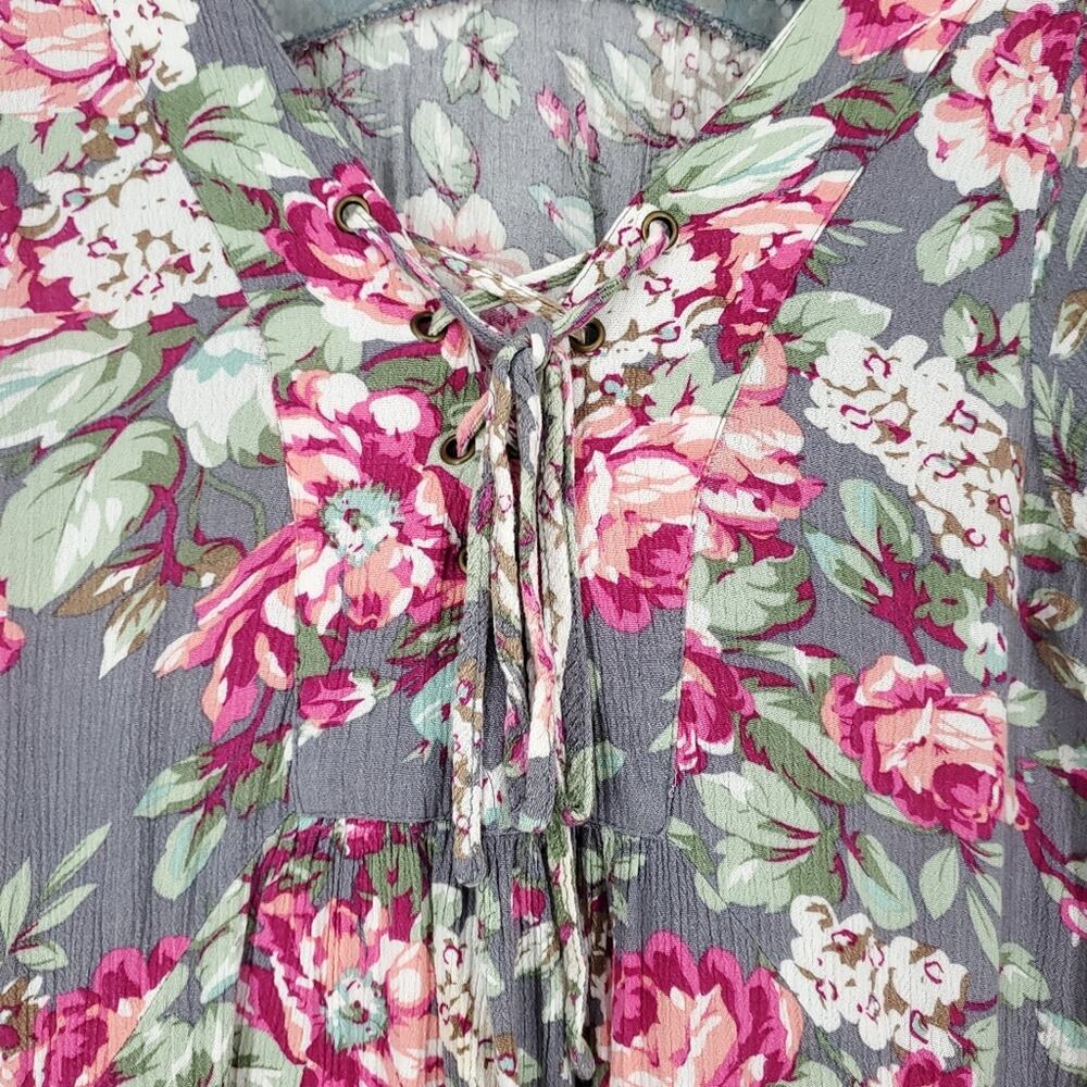Umgee Gray and Pink Floral Long Sleeve Tunic Dress Small - Picture 4 of 12
